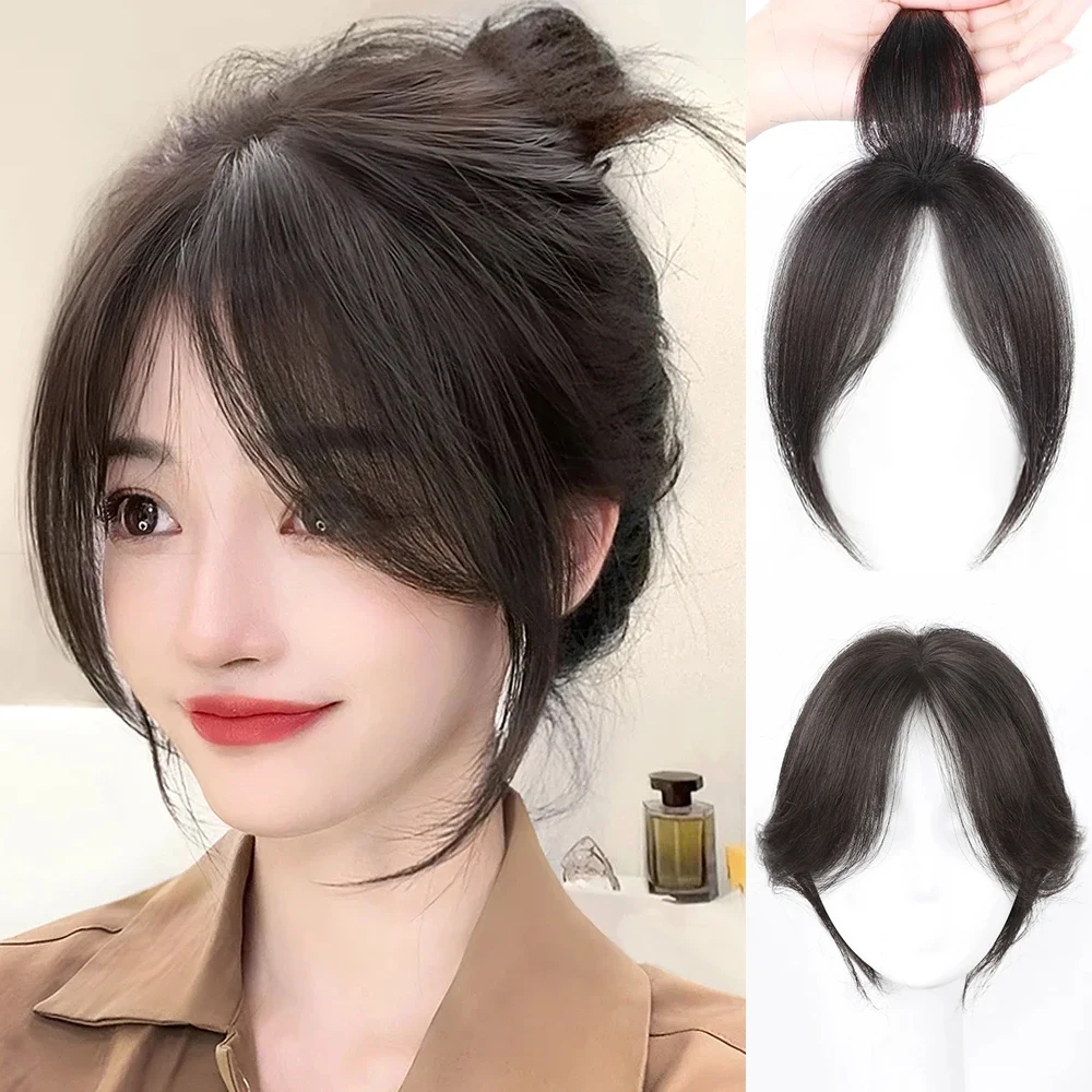 3D Curtain Bangs Natural Human Hair Bangs Clip-in Extensions Invisible Hairpieces Side Fringe Huam Hair for Women Daily Wear