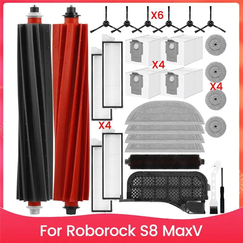 

AEE4-набор аксессуаров для робота-пылесоса Roborock S8 Maxv, основные щетки, мешки для пыли, салфетки, боковые дворники, фильтры, боковые щетки