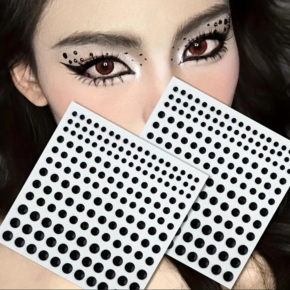330pcs Black Self Adhesive Rhinestone Stickers Round Shape for Makeup Eyes Face Hair Nails Body DIY Crafts Decorative Decals