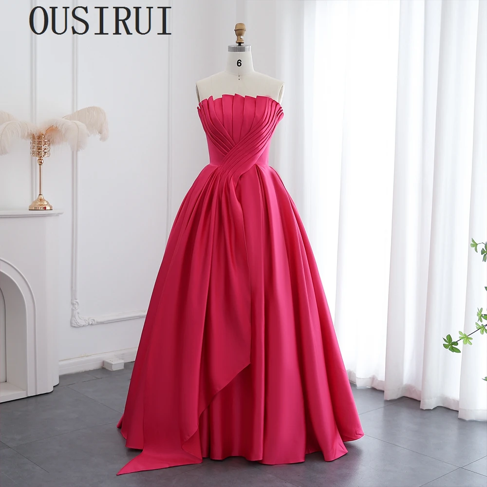 OUSIRUI Simple uchsia Satin Dubai Evening Dresses For Women Wedding 2024 Elegant Scalloped Long Formal A Line Host Party Gowns