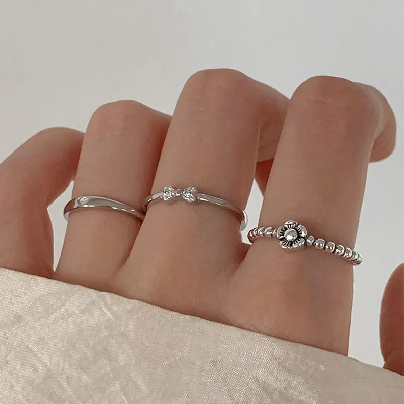 VENTFILLE-Bague en argent regardé 925 pour femme, nœud de fleur, amour, bijoux de niche, vente en gros, cadeau pour fille, livraison directe