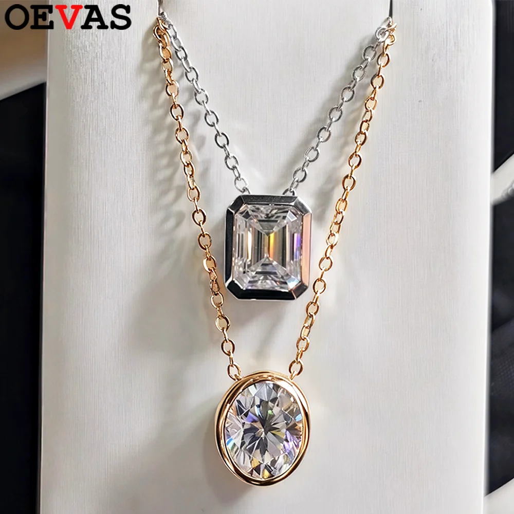 

OEVAS D Цвет 1-3 карата Изумрудная/овальная огранка Муассанит Безель Ожерелье S925 Серебро 18-каратное золото Лабораторная бриллиантовая цепочка на шею Изысканные ювелирные изделия