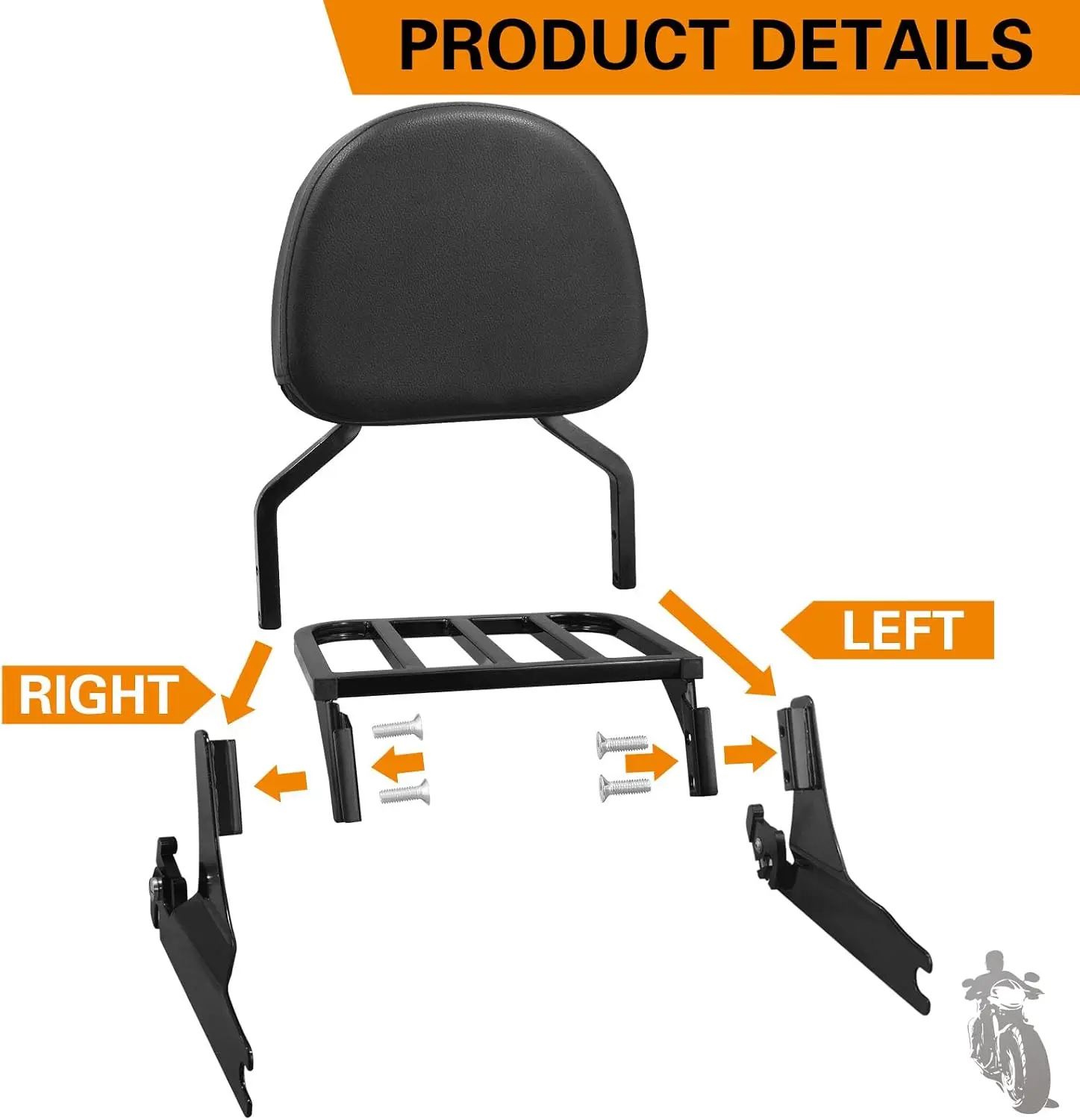 Motorcycle Sissy Bar Backrest and Luggage Rack, Compatible with 200mm Fender Models, Passenger Support and Cargo Carrier