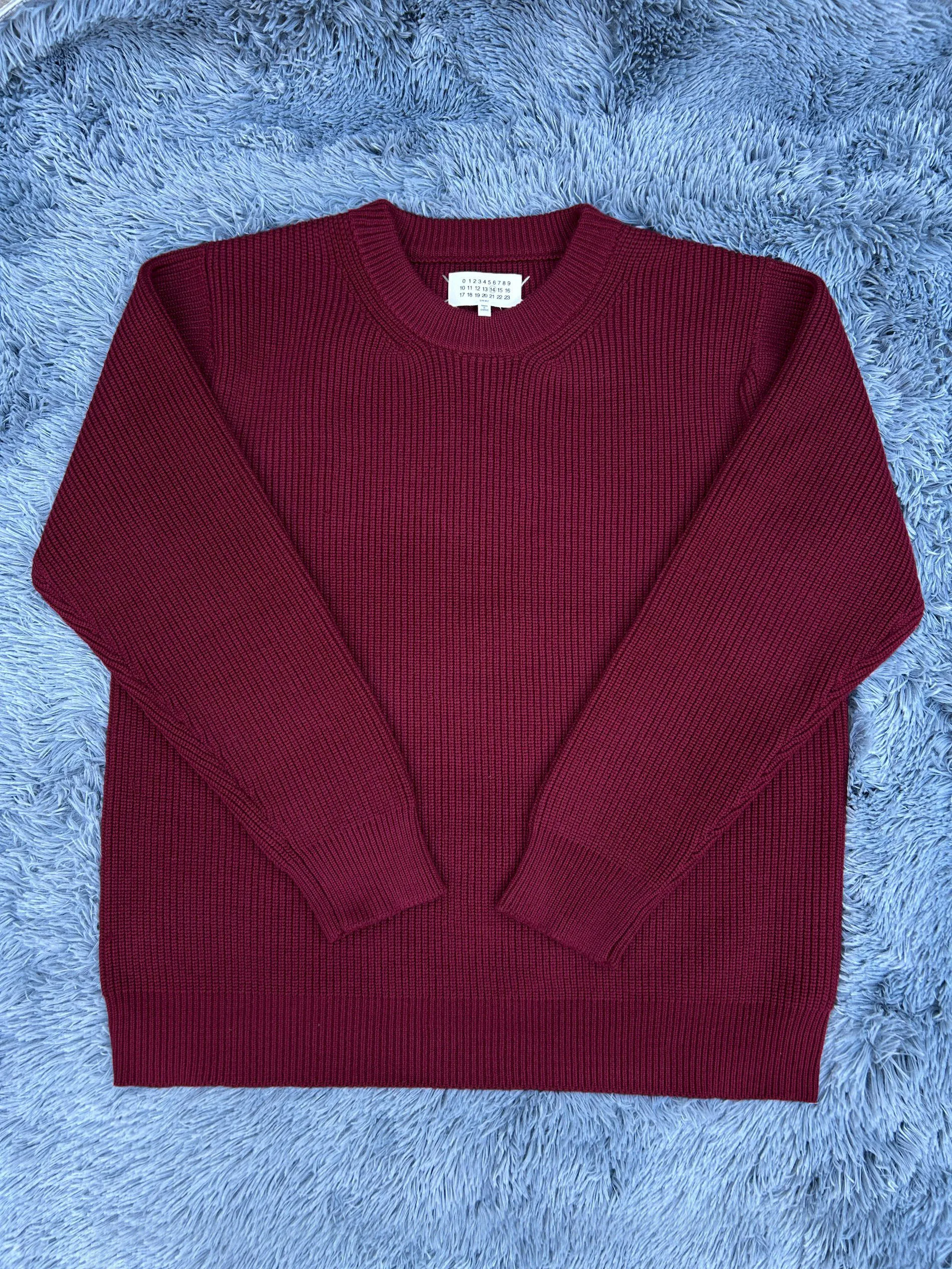 

Loose Fit Knitted Wool Blend Sweater round Ne Heavyweight Winter Mens Casual Wear Red Color New Year Theme Four Corner Stitch