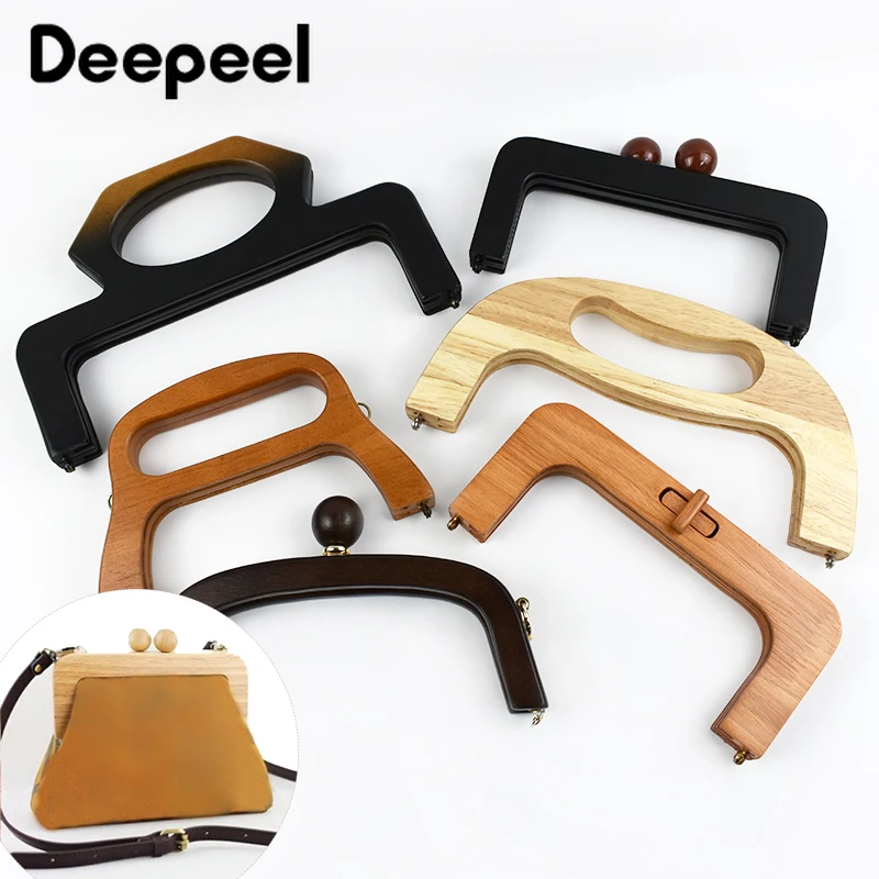 1Pc Wooden Handle for Bags Closure Kiss Clasp Purse Frame Women Handbags Woven-bag DIY Handmade  Bracket Accessories