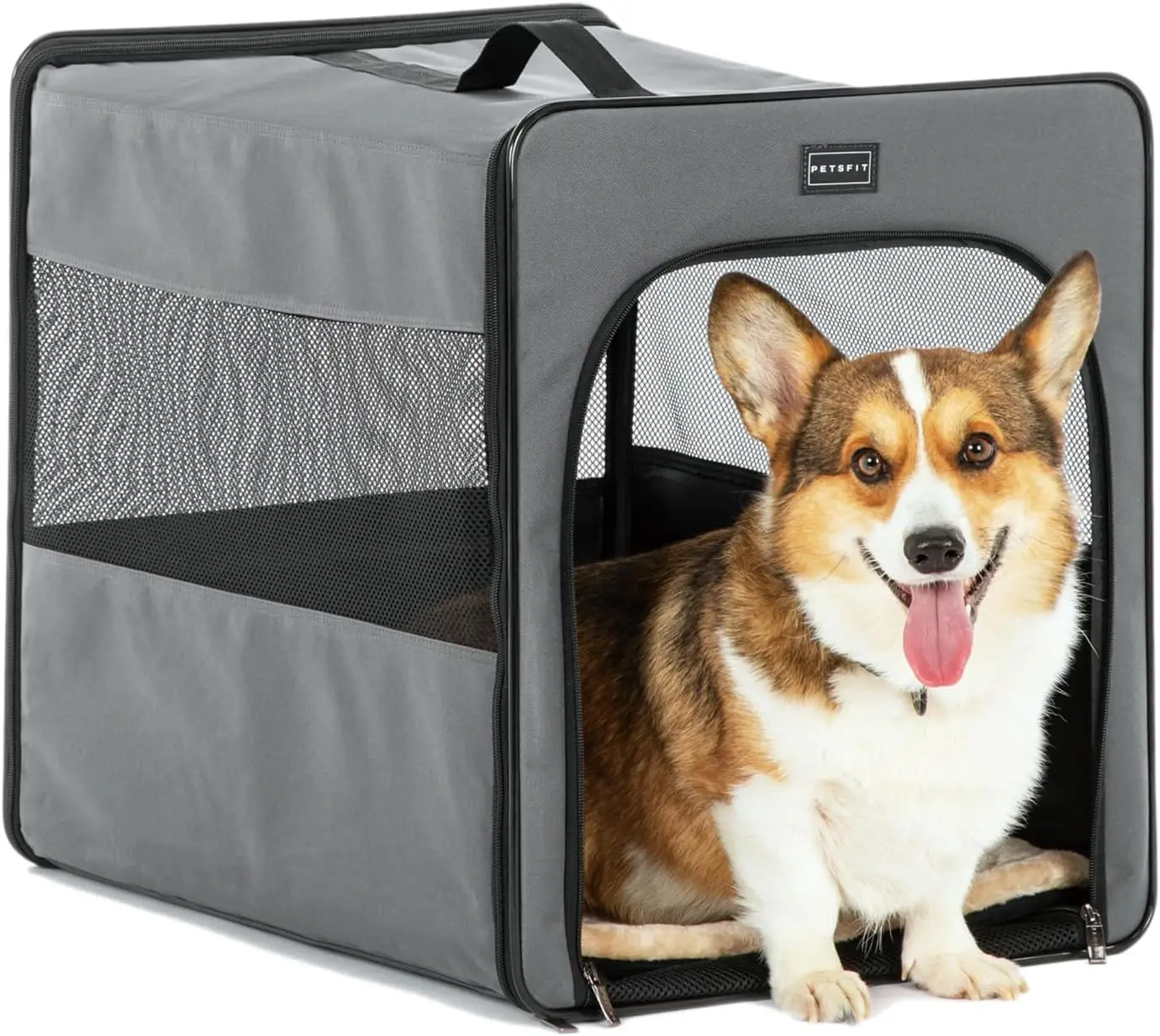 

Foldable Travel Dog Crate 24 Inch with Thick Mat, Portable Soft Kennel for Car Camping Home - Easy Setup Ventilation Durable