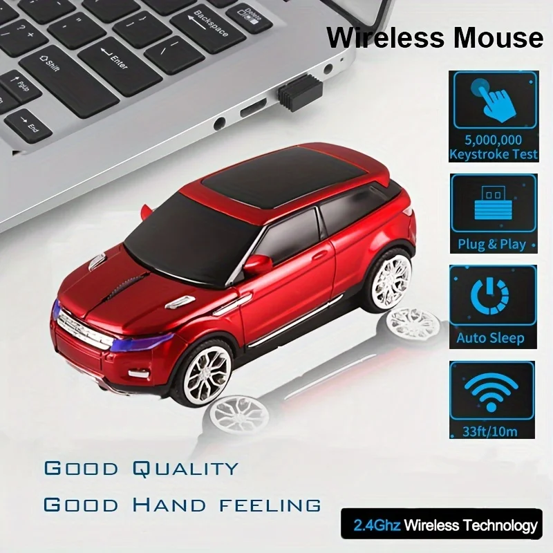 

Sports Car Shape Mouse，BeltUSBReceiver's2.4GHzWireless Optical Mouse，SuitablePCErgonomic Three-Button Mouse Laptop。