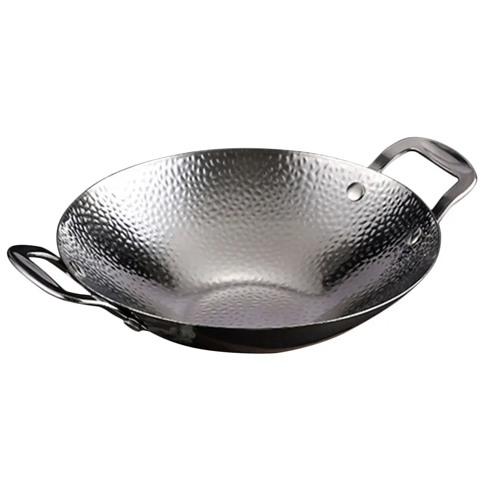 

1pc Hammered Dry Pot 9 Inch Silver Stainless Steel Double Handles Easy Clean Kitchen Cooking Small Pans for Stove Stock