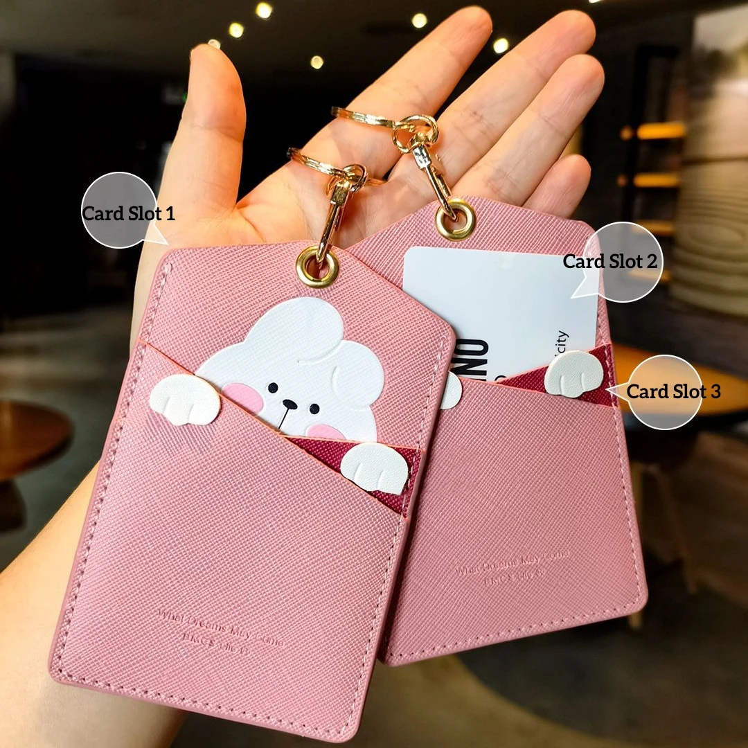 Pu Cute Animal Card Holder Keyring Work Card Package Seal  Bear Poodle Keychain ID Protection Cover Elevator Card Pendant