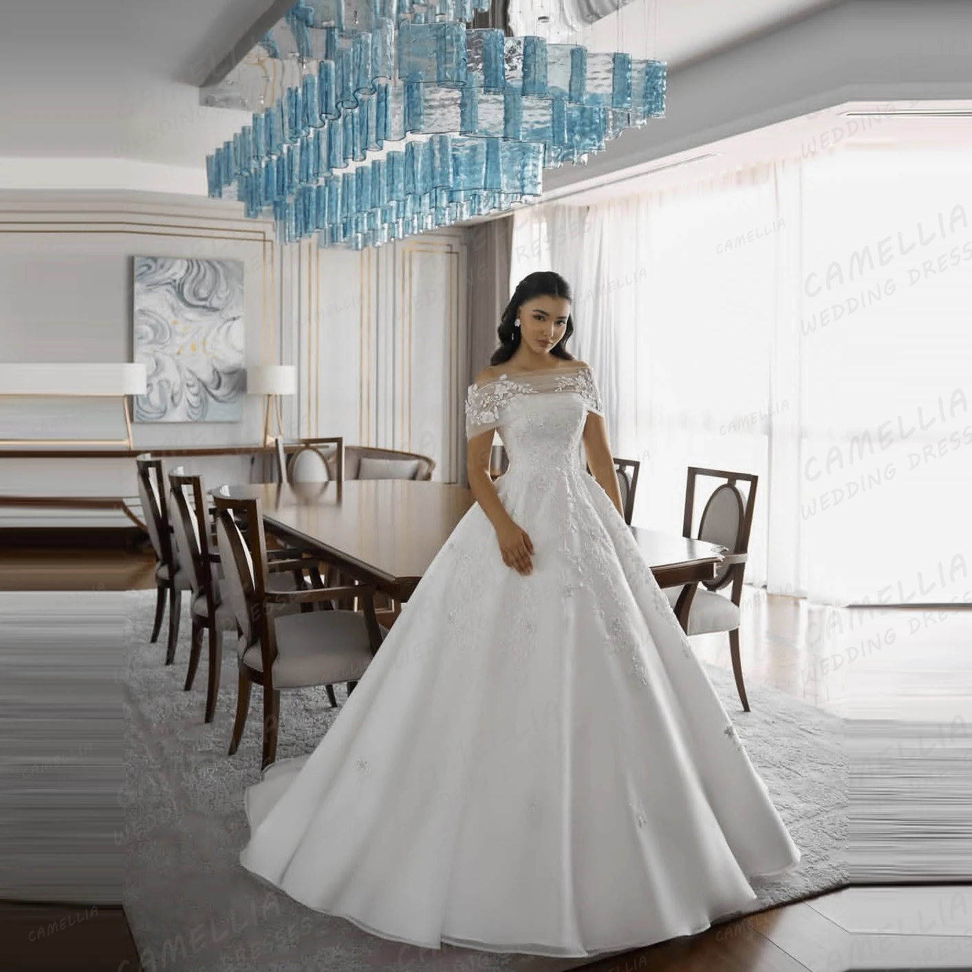 Robes De mariée De luxe pour femmes, ligne A, avec des Appliques scintillantes, Sexy, sans bretelles, sans manches, personnalisées, 2025