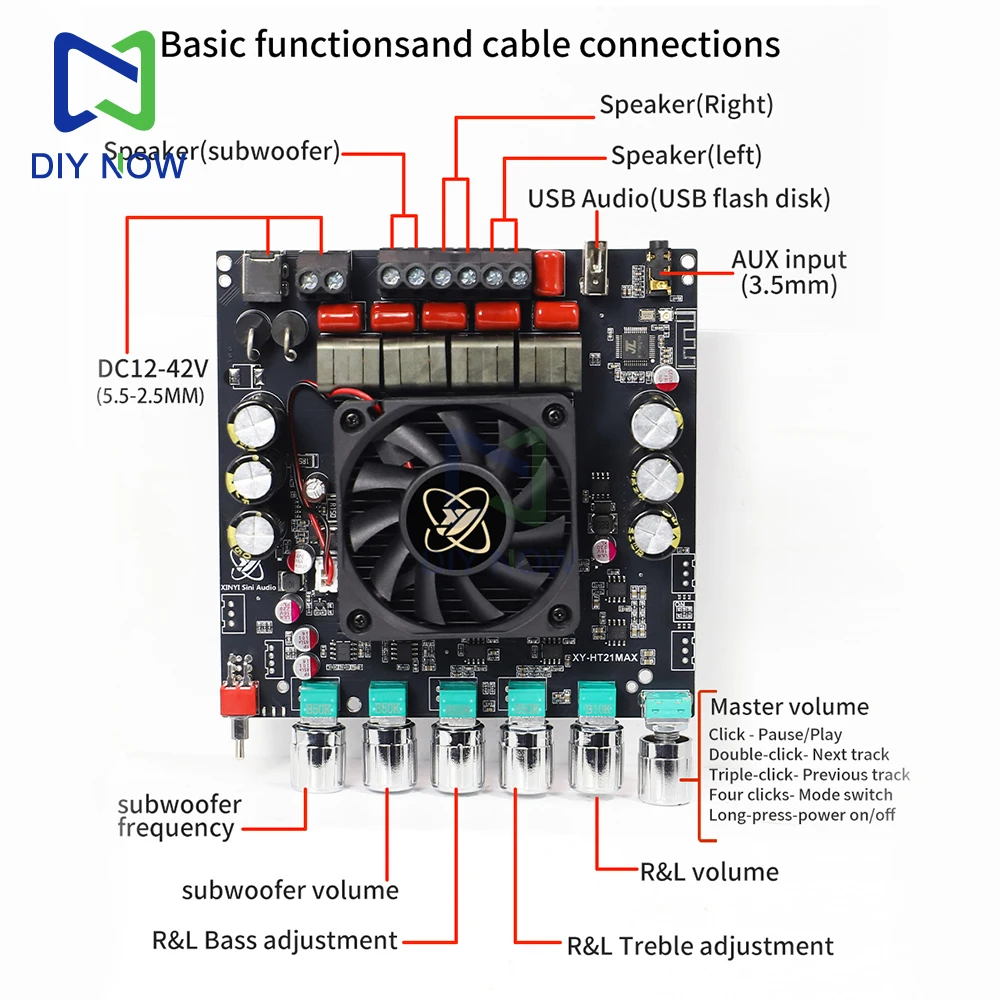 Subwoofer Amplifier Board DC 12-42V XY-HT21MAX Upgraded Version 2.1-Channel Bluetooth Amplifier Board 200W*2+400W TPA3223