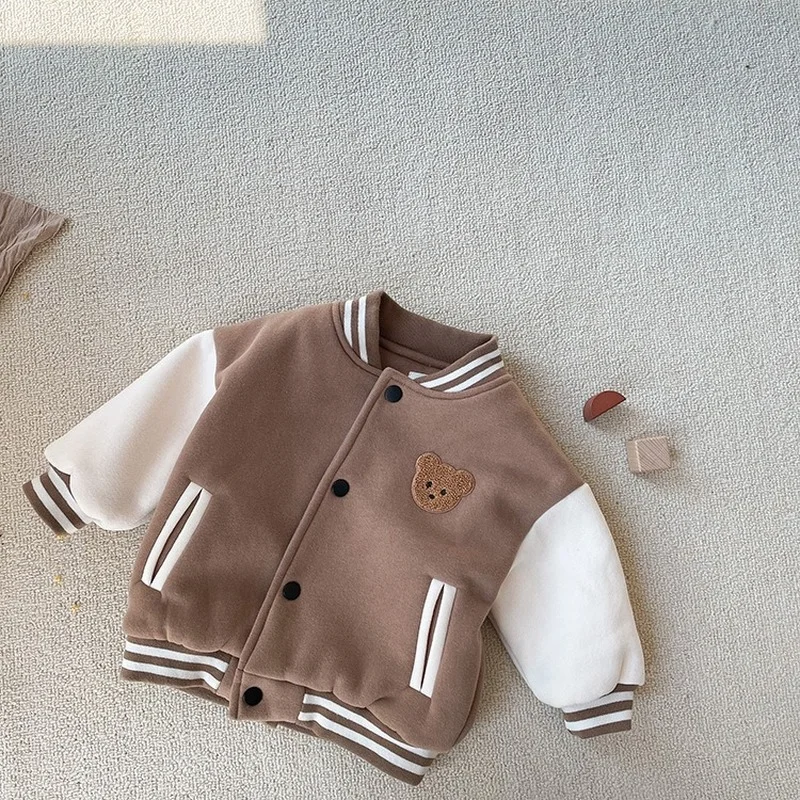 Children\'s Jacket Spring and Autumn Boys and Girls\' Jacket Baseball Uniform Cute Little Bear Embroidery Casual Baby Clothing