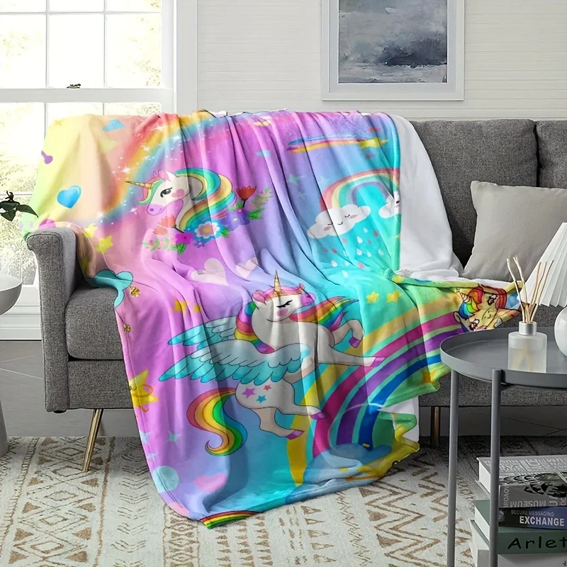 Vibrant Unicorn Rainbow Dream Sloth Throw Blanket Cute Pastel Kawaii Aesthetic Bed Cover for Girls Room Decor