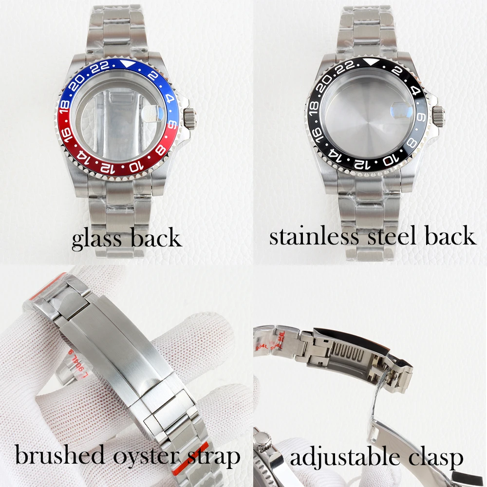 40mm NH35 Case and Brushed Oyaster Bracelet for GMT NH34 NH35 NH36 movement Sapphire Stainless steel 28.5mm Dial SUB Watch Cases