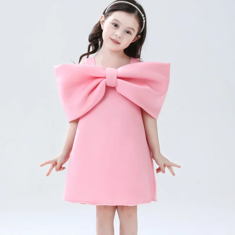 New Year Child Big Bow Red Pink Black A-line Dress Party Princess Kids Dresses for Girls Christmas Clothing 1-11Year Old CC029