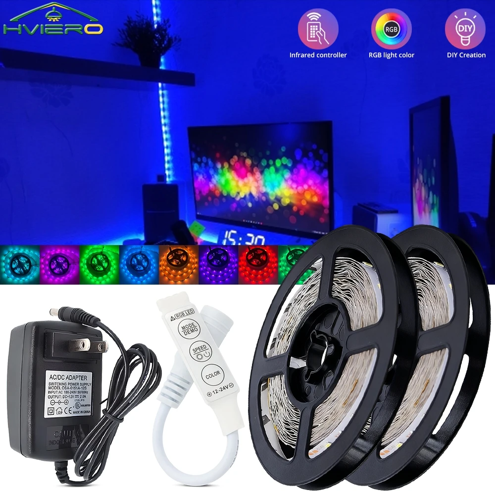 

5M 10M Светодиодные ленты 5050 RGB ИК-управление Изменение цвета с 3/24/44 клавишами дистанционного режима для подсветки комнаты Украшение телевизора