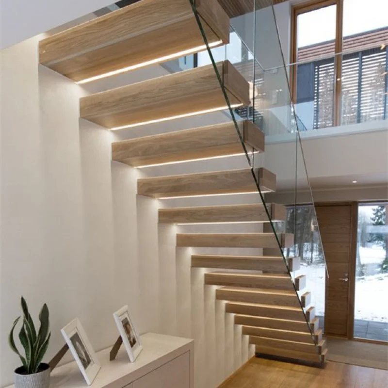 10 0.Zhang.Custom.Floating Staircase Modern Stair Treads Wooden Cantilever Straight Floating Staircase Oak Wood Tread