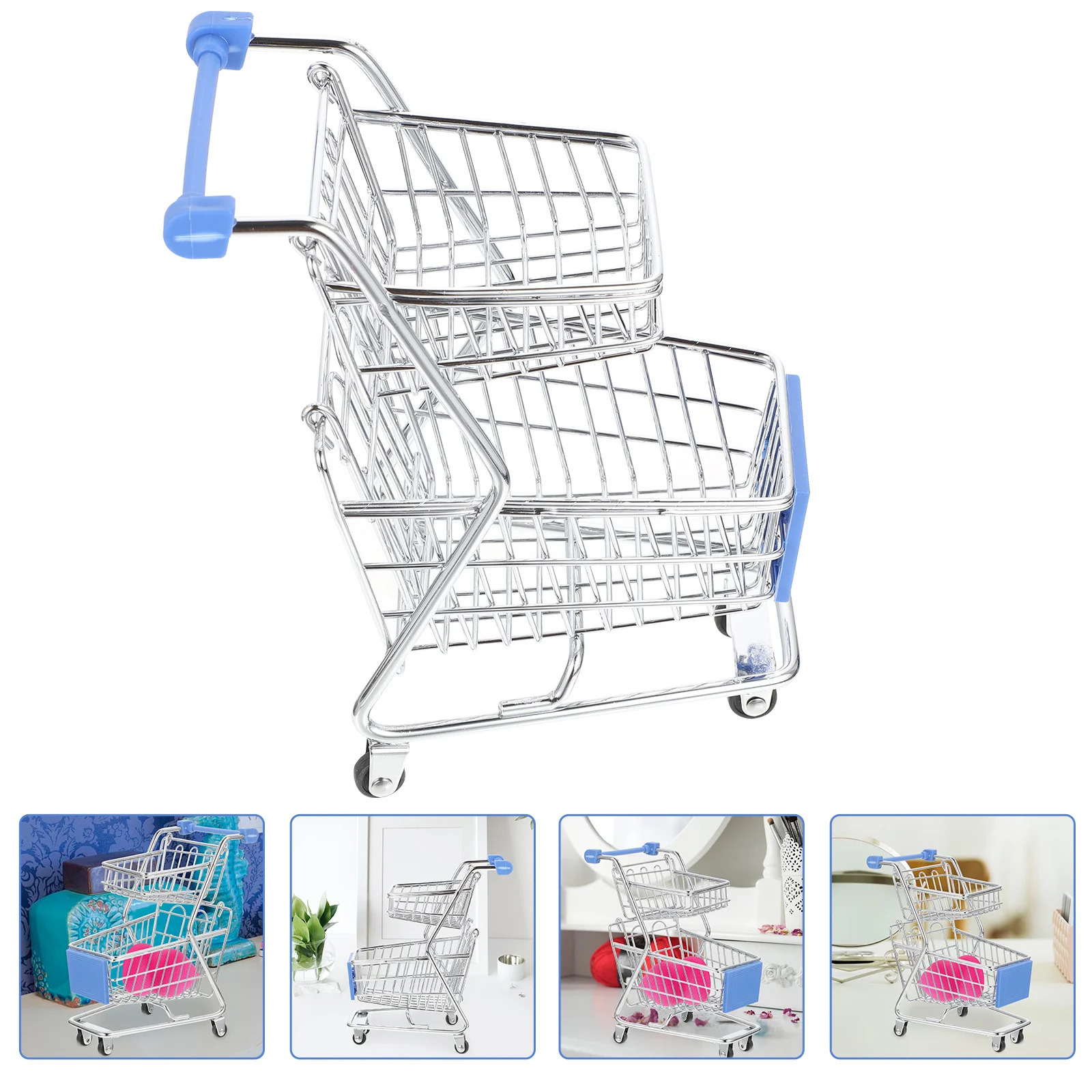 

Mini Shopping Cart Small Desktop Storage Box Organizer Makeup Pen Holder Supermarket Handcart Mini Supermarket Handcart