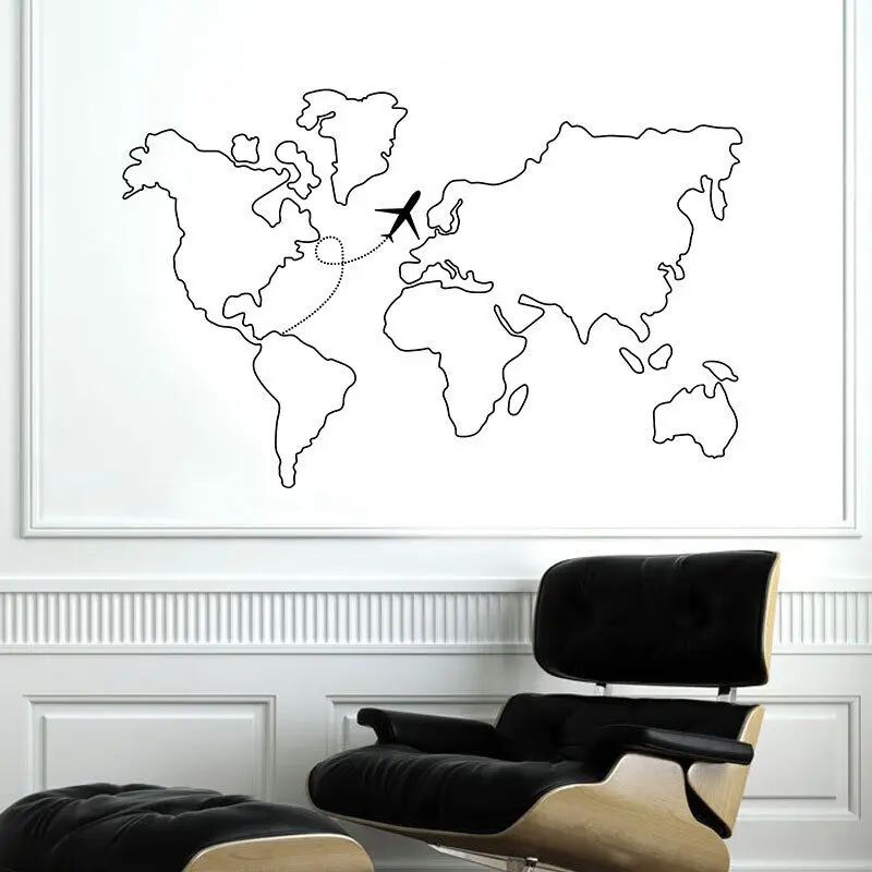 Dekoracja domu Moda Naklejki artystyczne Mapa świata Naklejki ścienne Mapa Naklejki z konturem Samolot Lot Trasa Podróż Naklejki ścienne — zdjęcie 7