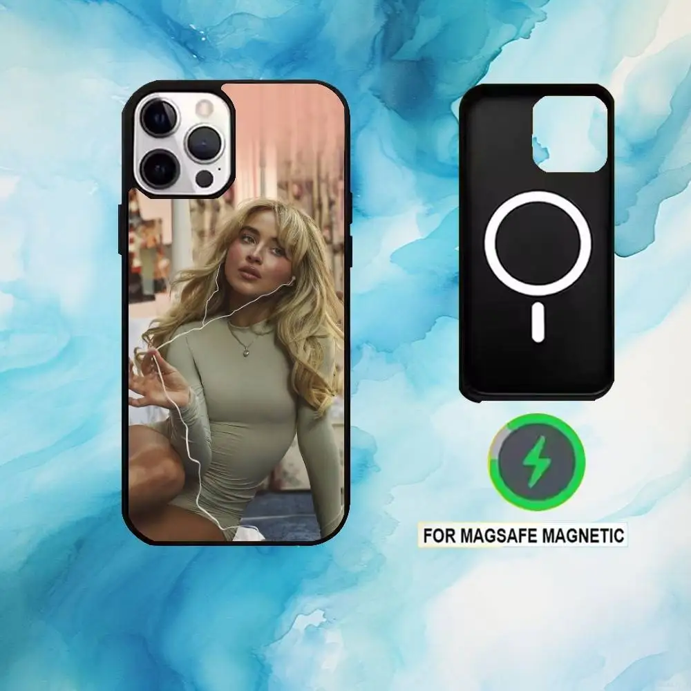 S-Sabrina Singer Timmerman Telefoonhoesje voor iPhone17,16,15,14,13,12,11 Plus, Pro Max Magnetisch Magsafe Draadloos opladen