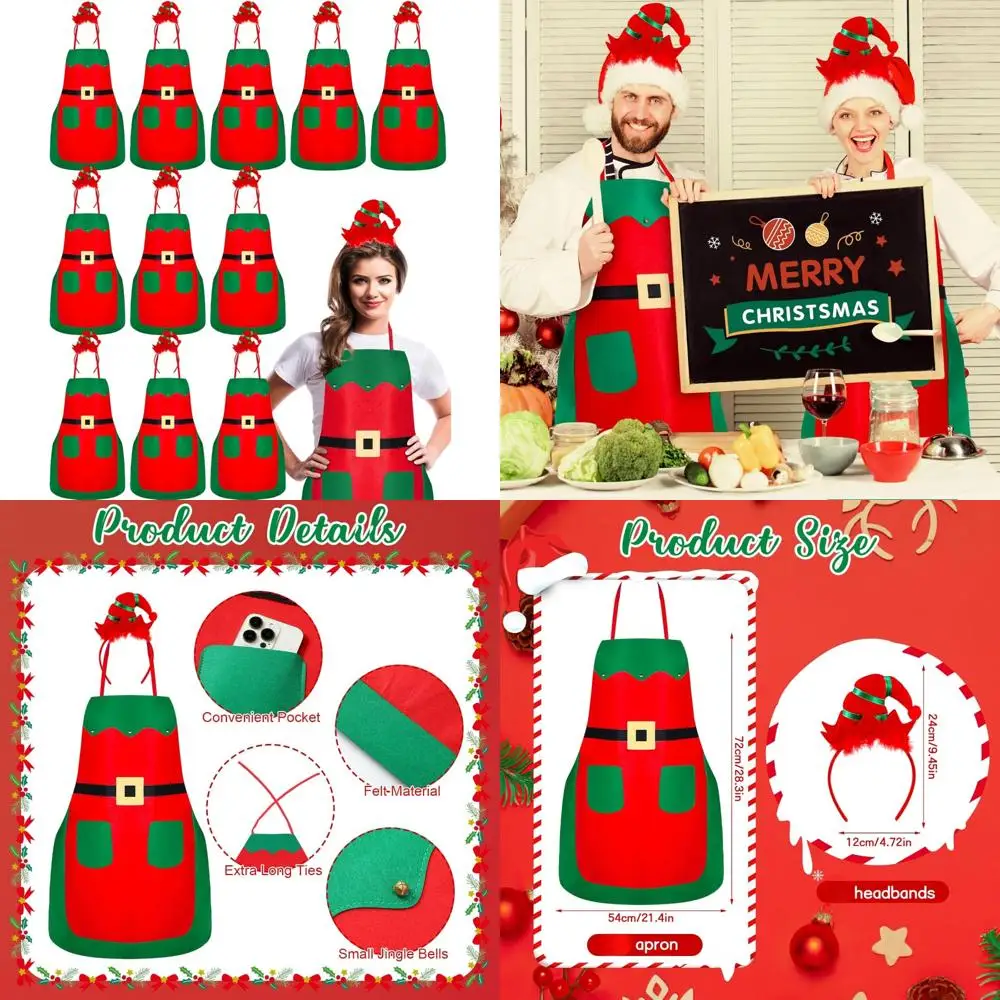 

Suhine 24 Pcs Christmas Elf Apron and Headbands Set Xmas Elves Kitchen Aprons Headbands for Adults Costume Supplies