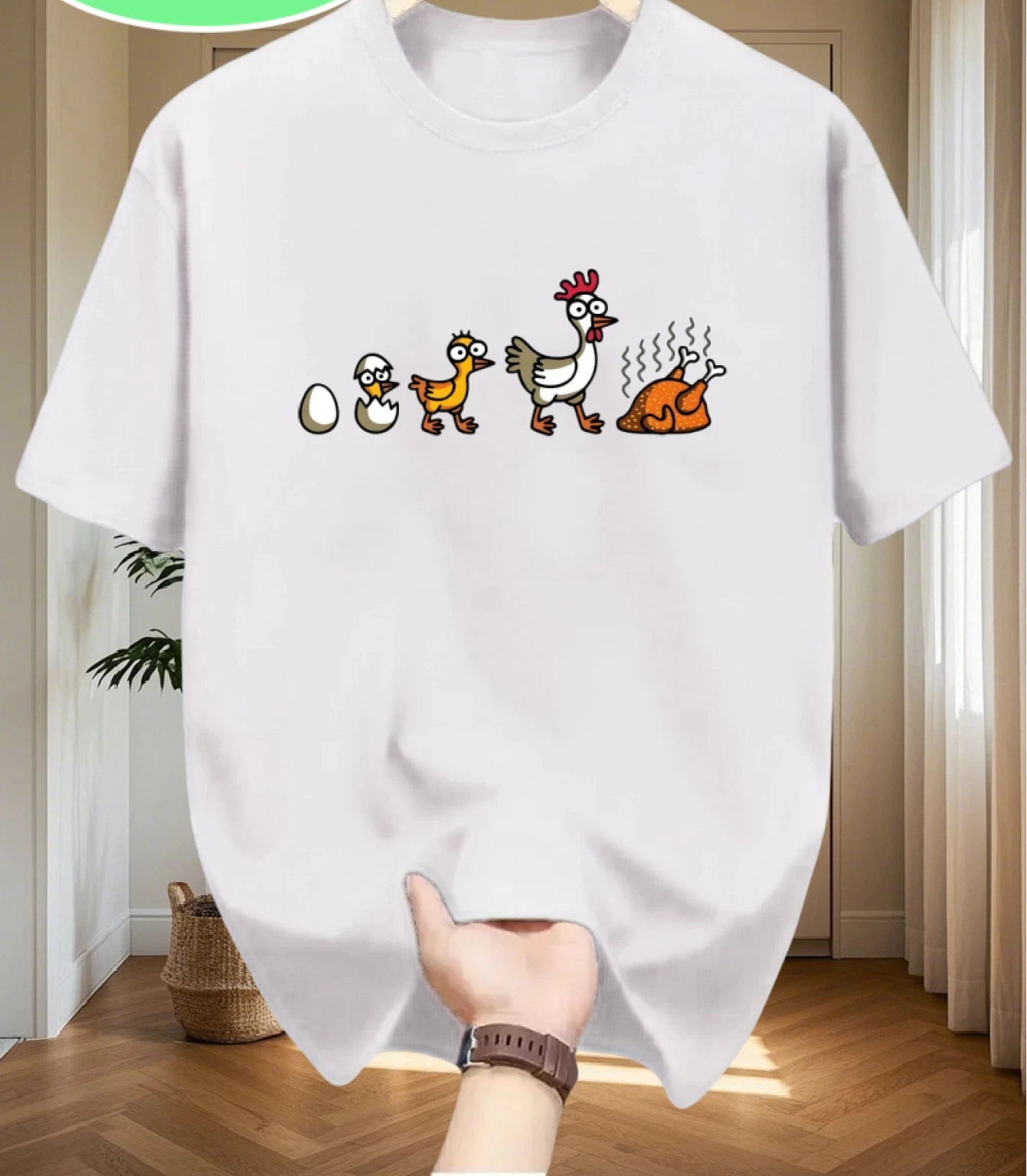تي شيرت رجالي عصري غير رسمي بأكمام قصيرة 100% قطن خالص مطبوع عليه دجاج عيد الميلاد عالي الجودة بأكمام قصيرة