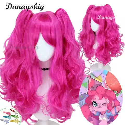 Pony Friends Pinkie Pie Cosplay Wig Double Ponytail Synthetic Long Curly Wig Cute Girl The Pony Cartoon Anime Coser Wig Daily