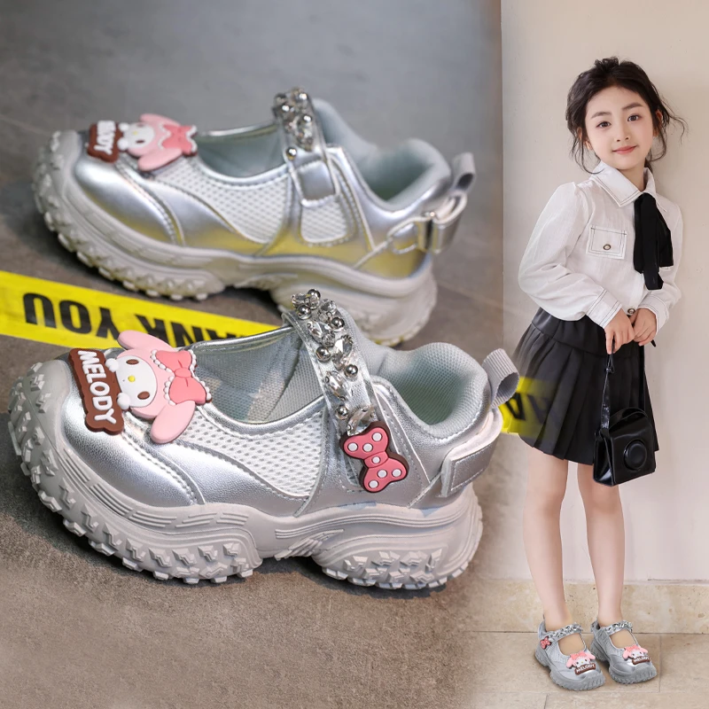 

Disney Kawaii Sanrio Kuromi Black Princess Leather Shoes Girls Fashion Soft Sole Cartoon Anime Character Sneakers for Boys Kids