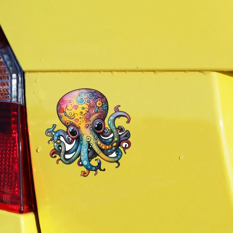 Autocollants colorés de dessin animé de poulpe, adaptés à la décoration de voiture, à la moto, au casque