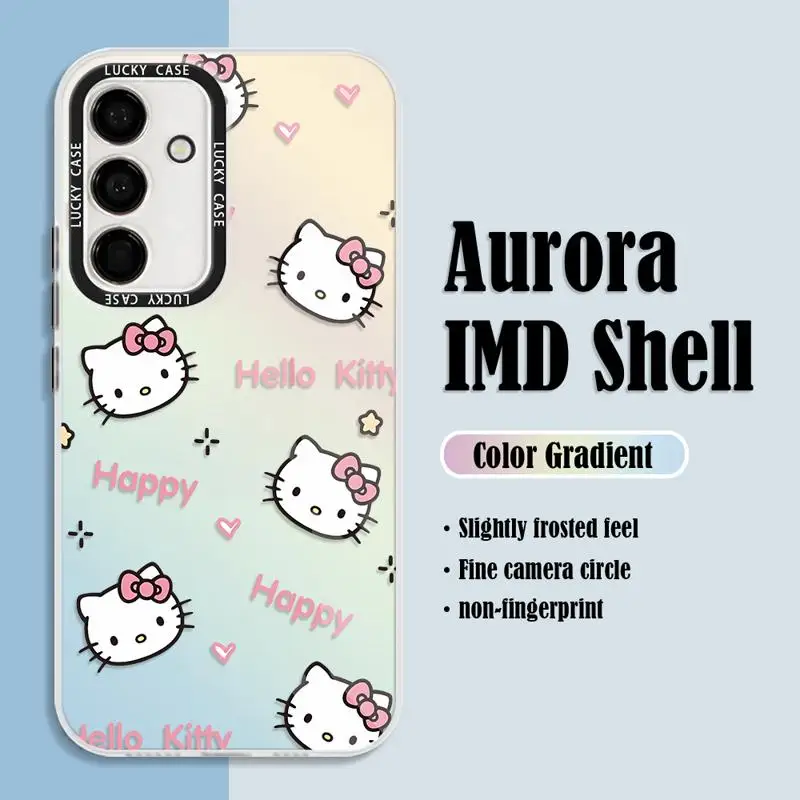 Cute Hello Kitty Phone Case for Samsung Galaxy A72 A73 A54 A53 A52 A51 A34 A33 A32 A24 A23 A22 A14 A13 A12 A21s Aurora Laser