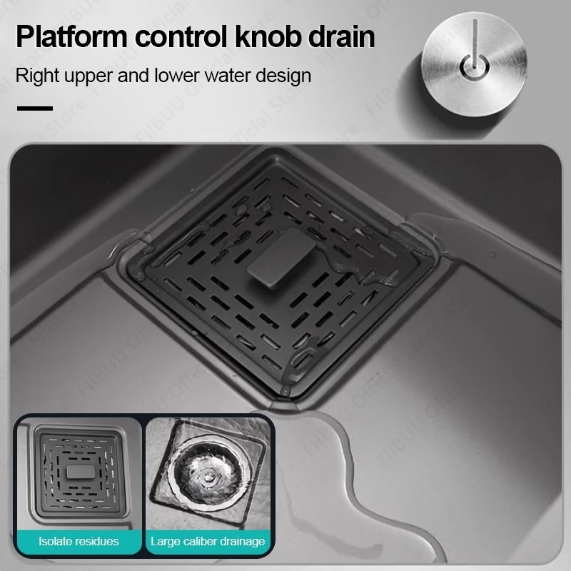 Multifunctional Kitchen Sink Large Capacity Vegetable Basin Above Counter or Undermount With Pull-Out Faucet Drain Accessories