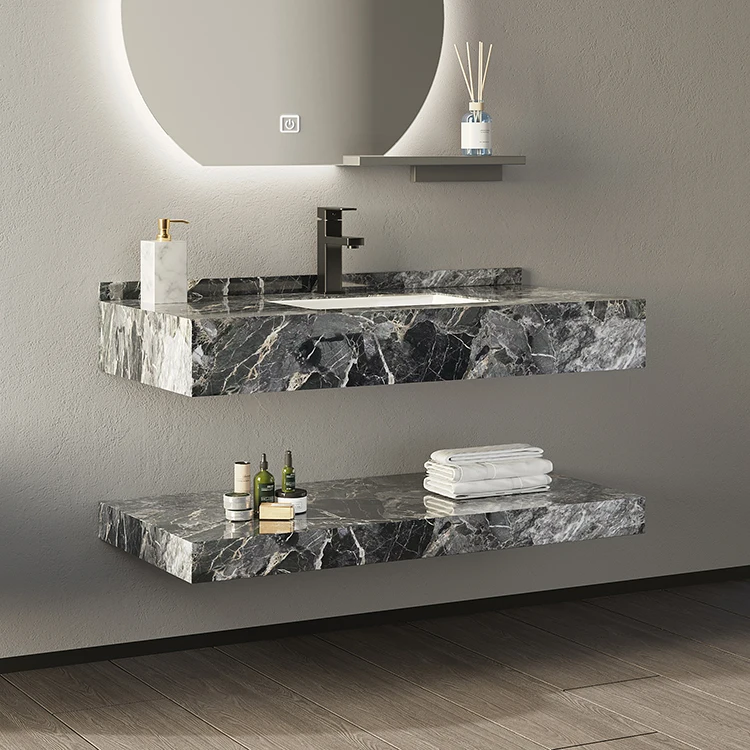Lavabo de mármol de superficie sólida suspendido, superventas, mueble de lavabo de baño rectangular de cerámica de 2 capas con precio competitivo