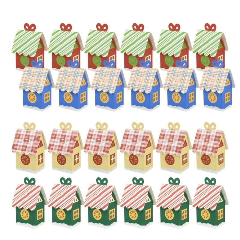 Bulk 24Pcs Festival House Pattern Paper Gift Boxes Holiday Candy Packaging For Parties Family And DIY Crafts view 6