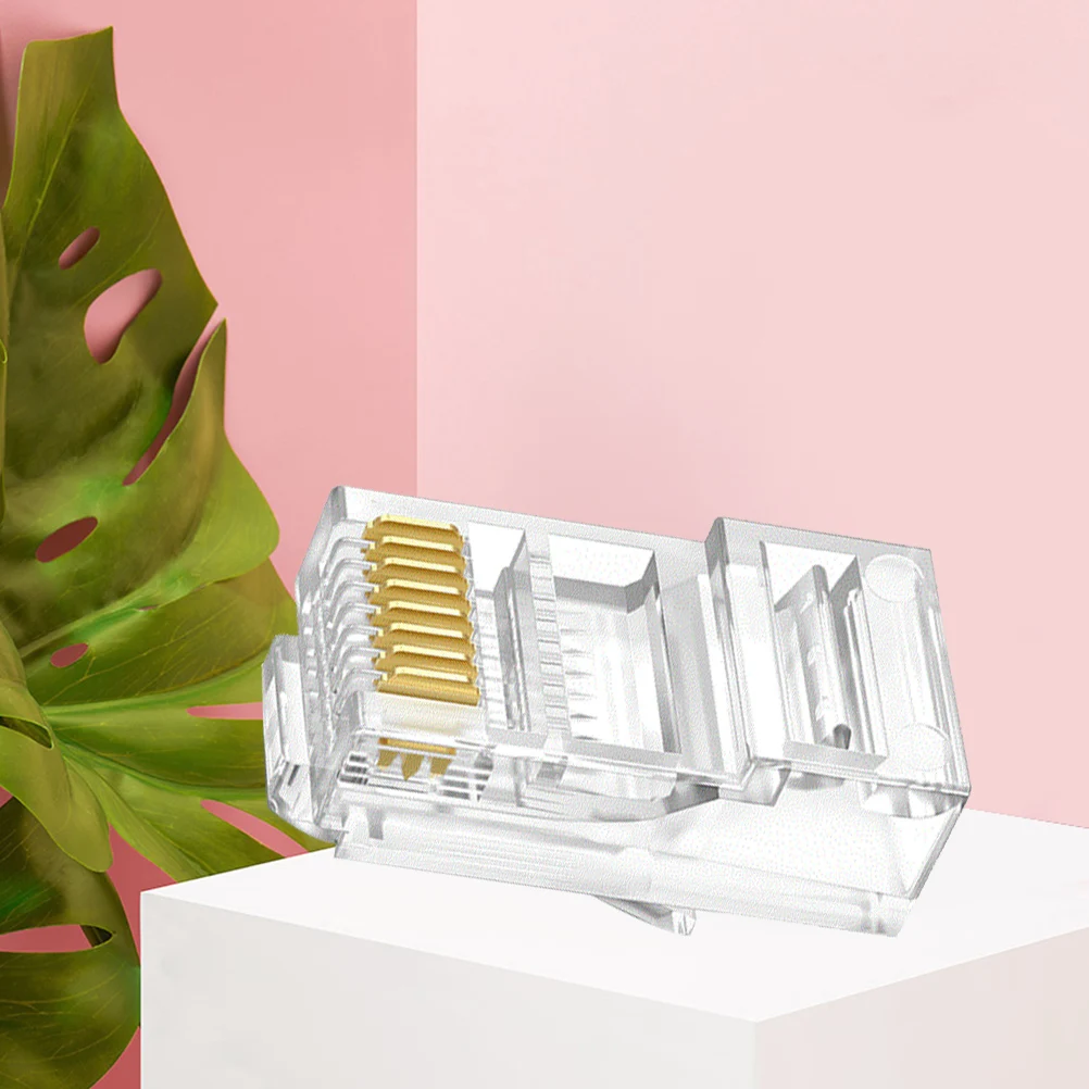 

100 pcs Crimp Connectors Cat6 Cat5e Cable Plugs 8 Contacts Gold Plated Durable Copper Network Cable DIY Router Accessories