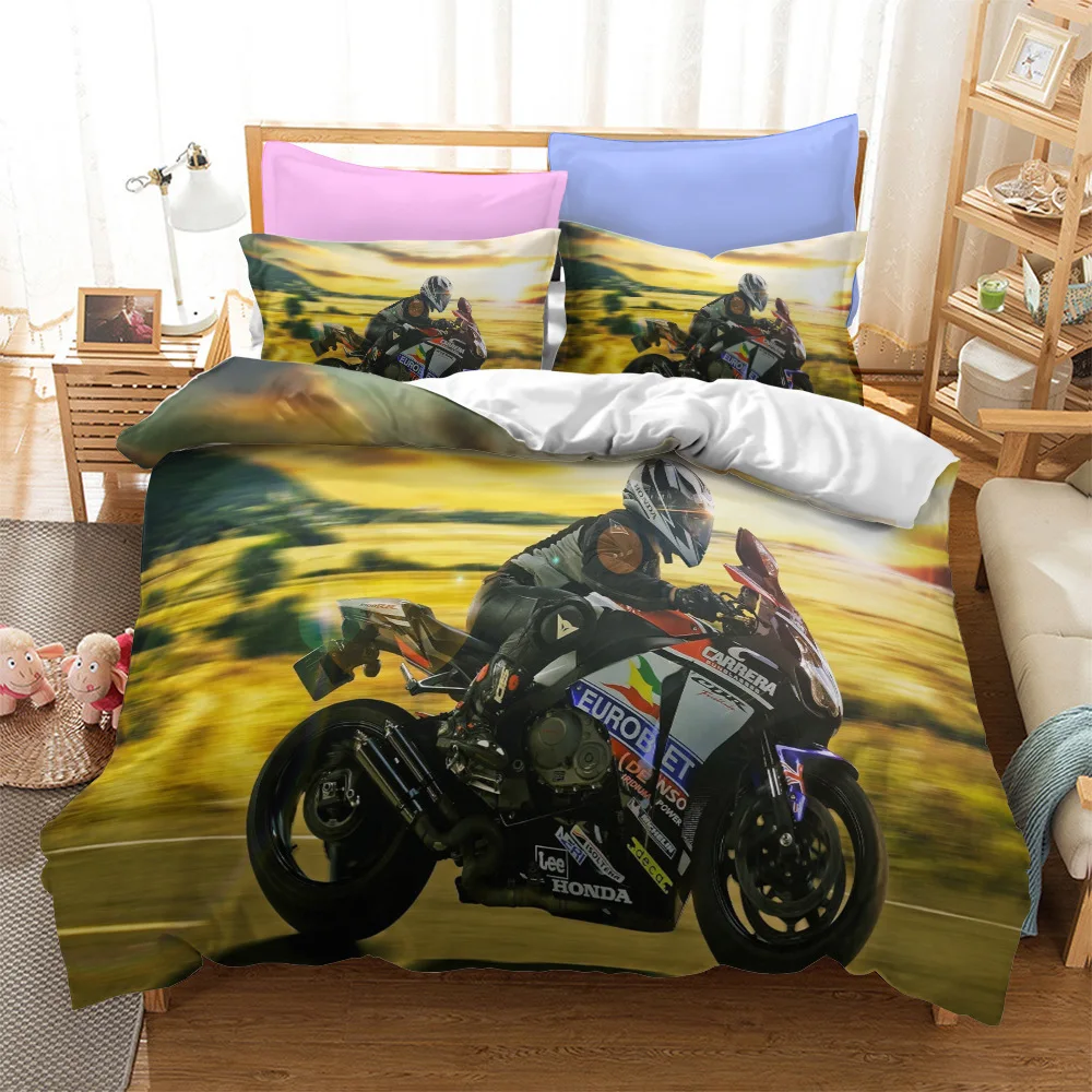 Fashion Motorcycle 3D Duvet Cover Bedding Set Comforter Linen Pillowcases Quilt Cover Home Decor Single Double Twin King Queen