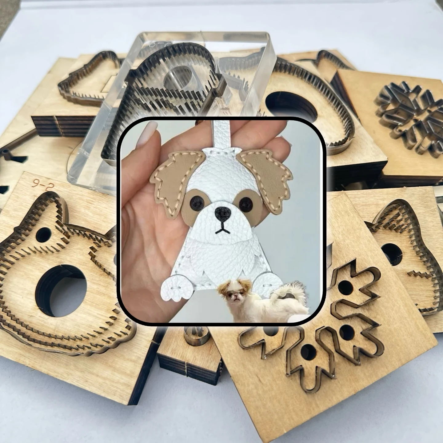 Custom Laser Wood Cutting Die, Cute British Bulldog Puppy Pendant Mold, Handmade Leather Craft Keychain Tool