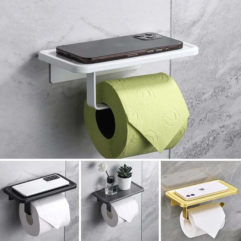 Space Aluminum Gold Paper Towel Holder Tissue Box Bathroom Shelf Toilet Put Cell Phone Roll Paper Holder Toilet Tissue Box