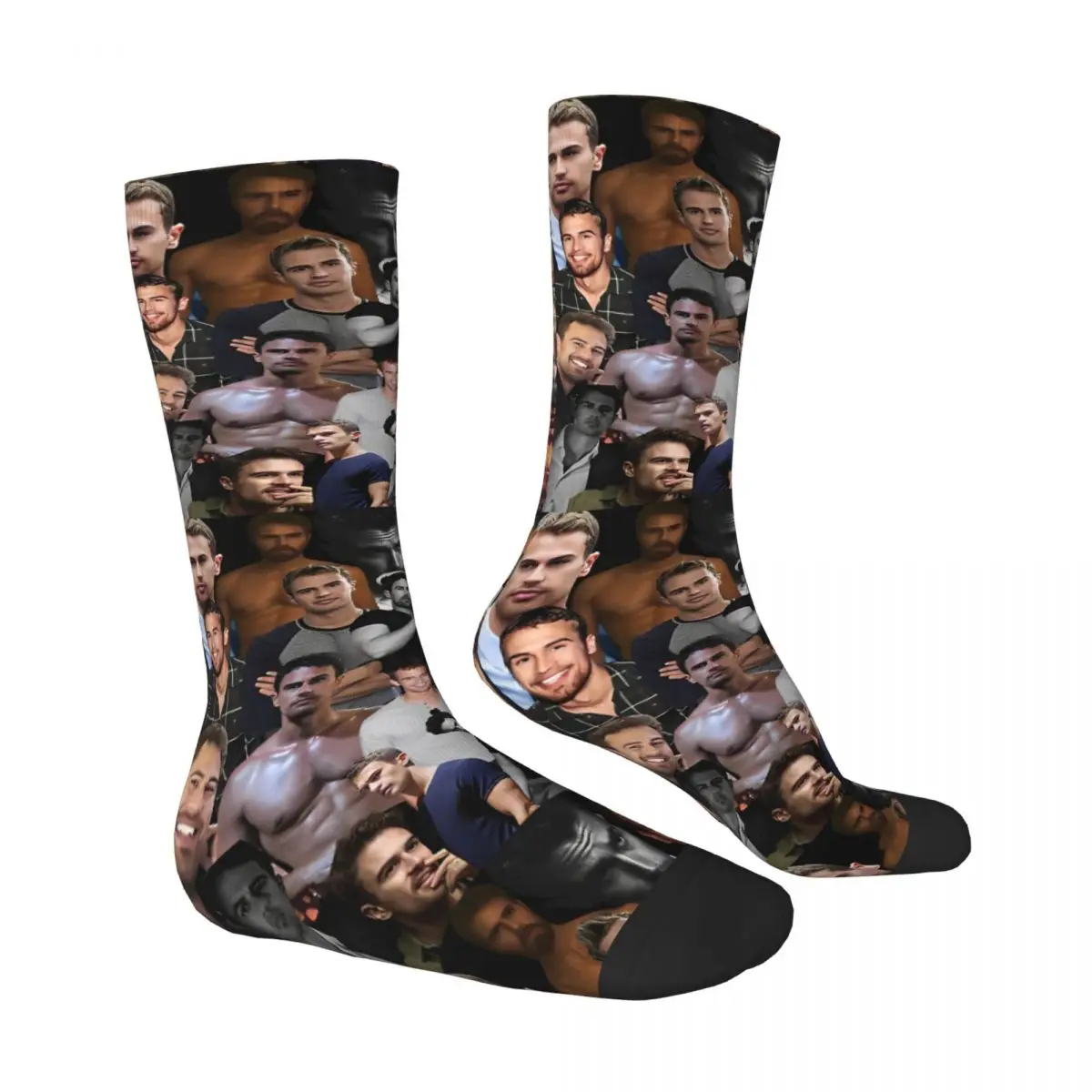 Theo James Photo Stockings English Actor Custom Fashion Socks Autumn Anti-Slip Socks Adults Men Cycling Medium Soft Socks