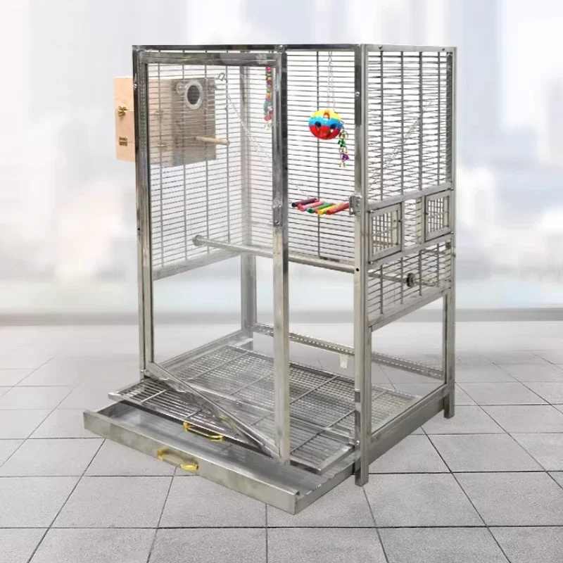 304 stainless steel ornamental bird cage splash-proof transparent glass cage luxury villa parrot breeding cage