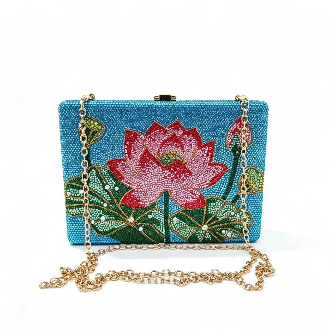 Lotus Flower Rhinestone Clutch Bag For Wedding Evening Purse Dinner Diamond Female Mini Phone Chain Shoulder Bags Handbag