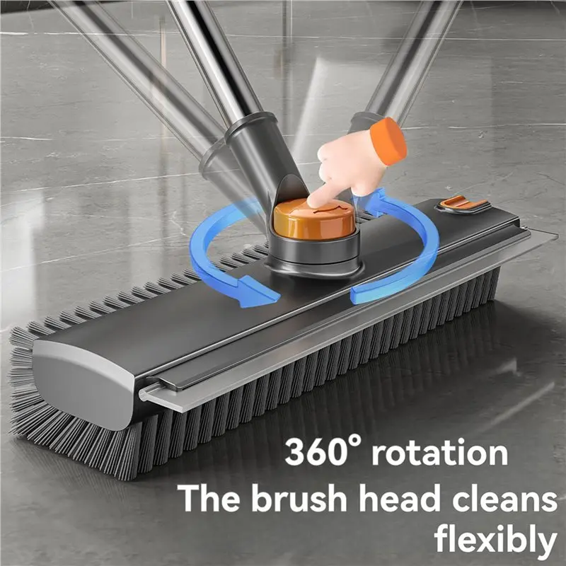 ABLJ 2X Floor Scrub Brush Squeegee Broom For Cleaning, 3 In 1 Shower Scrubber For Tile Wall Deck Patio Grey Stiff Floor Brush