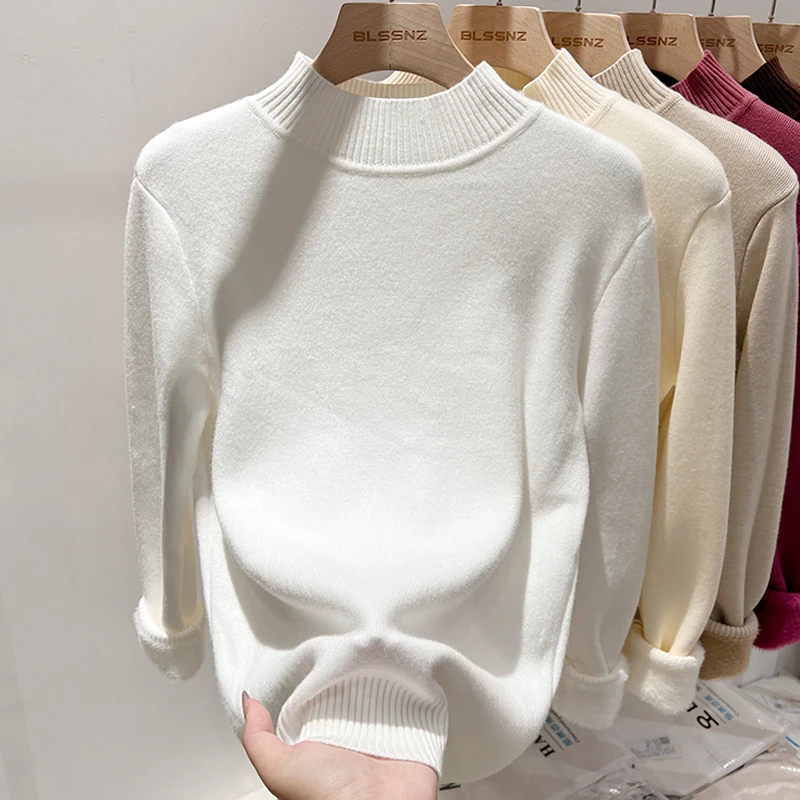 캐주얼 단색 슬림핏 이너 니트웨어 신상 겨울 여성용 긴팔 목폴라 스웨터 패션 여성용 따뜻한 니트 탑15
