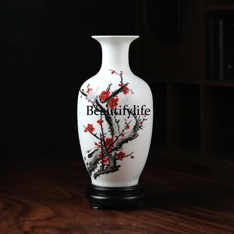 A95 new Dehua white porcelain hand-painted plum blossom vase ornament, home living room Bogu rack/auspicious bottle