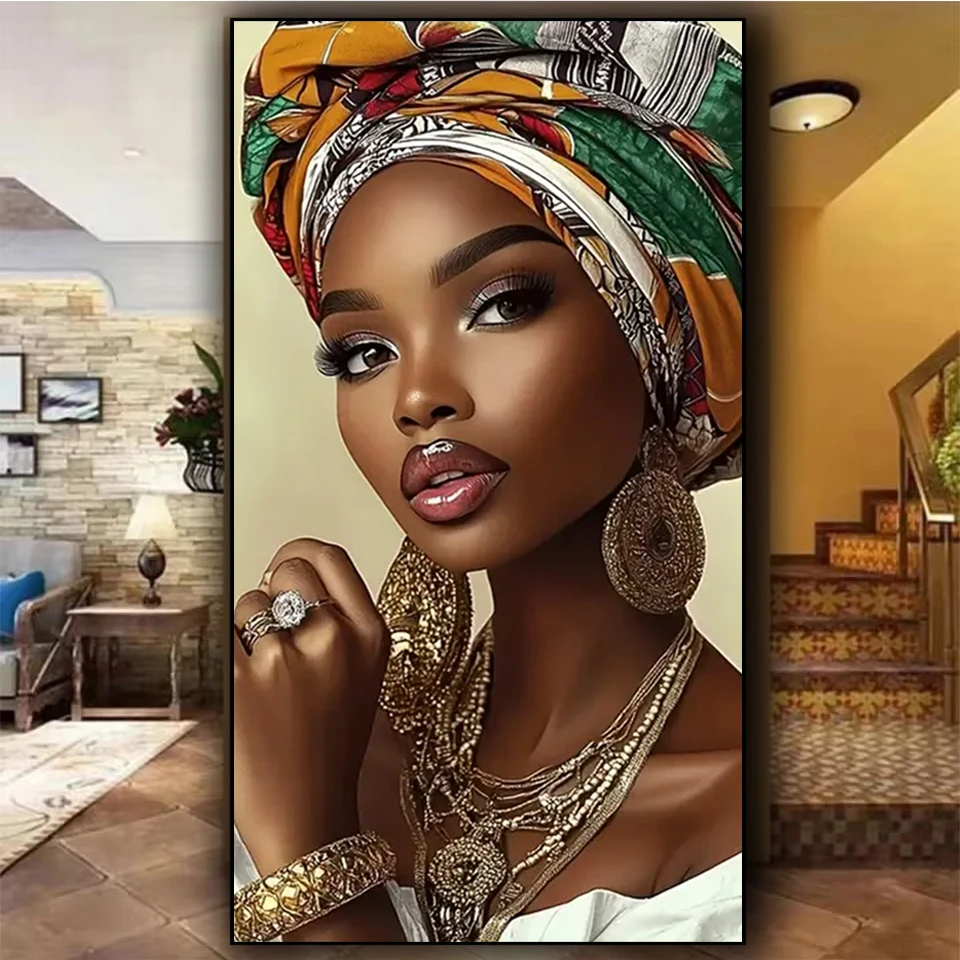 

Vibrant African Woman Colorful Turban Diy diamond painting New 2026 Wall art Mosaic Jewelry cross stitch christmas Gift