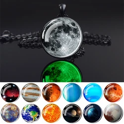 Solar System Planet Luminous Necklace Galaxy Nebula Chains Necklaces Glow In The Dark Moon Earth Sun Glass Pendant Jewelry Gift