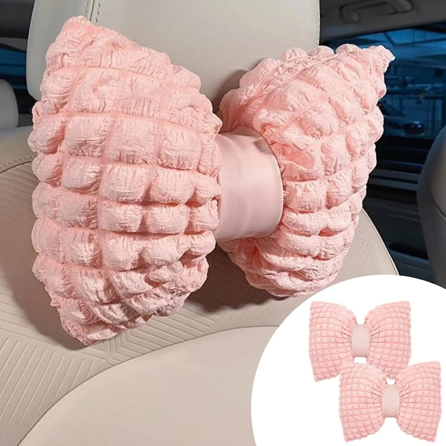 Neck Pillow PINK  Breathable Fit For All vehicles Universal Filled Fiber Cushion Driving Office Soft Support Car Headrest 1PC