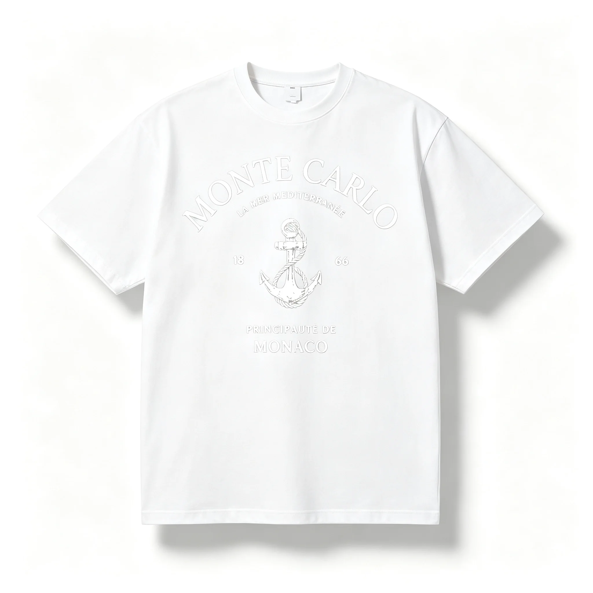 Monte Carlo Anchor Shirt, “La Mer Mediterranée” Monaco Graphic Top, Cotton Casual Short Sleeve T-Shirt, Retro Nautical Tee