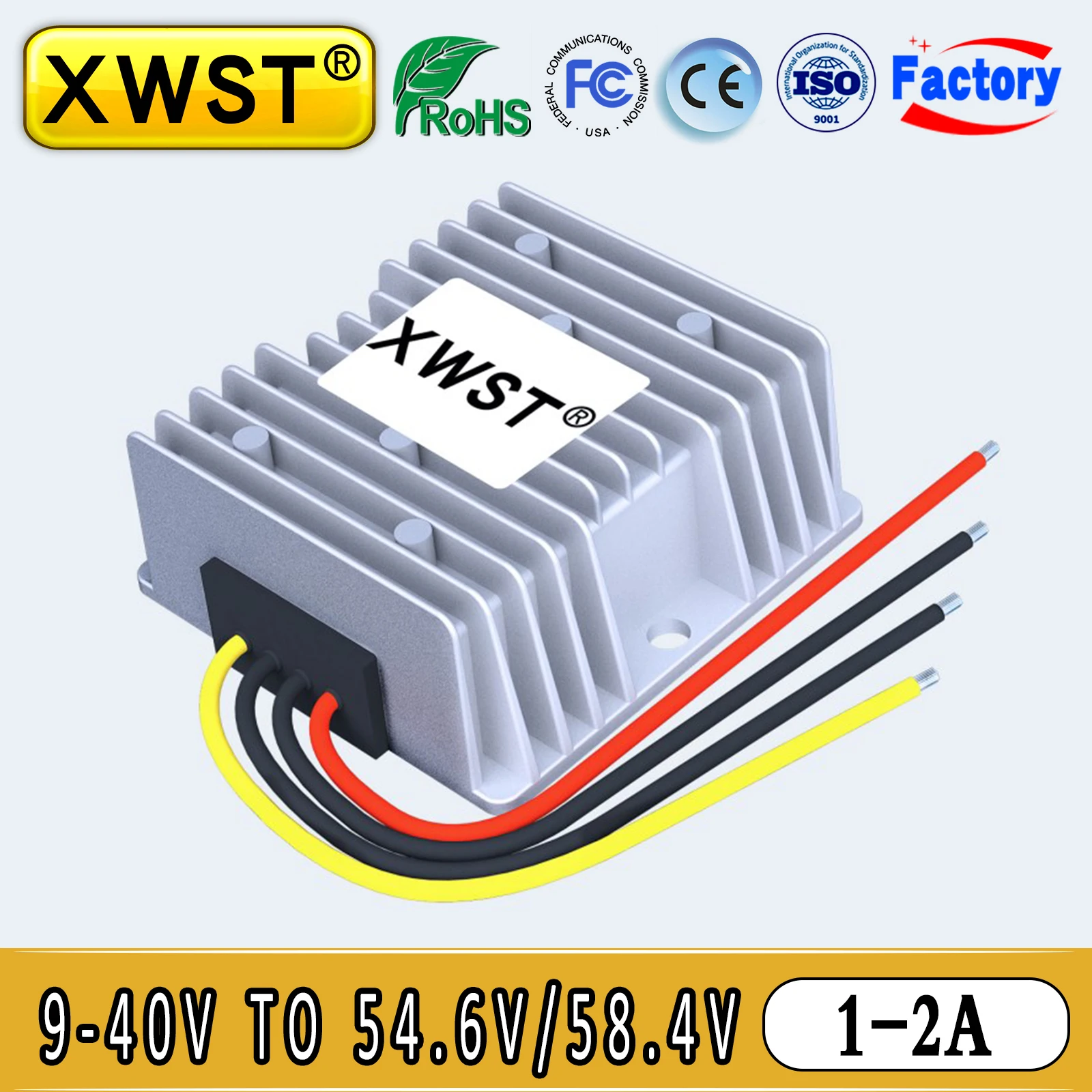 

DC 12V24V36V to 48V Battery Charger 9-40V to 54.6V 58.4V Constant Current Lithium Lead-acid Battery Charger For Car 1A 1.5A 2A