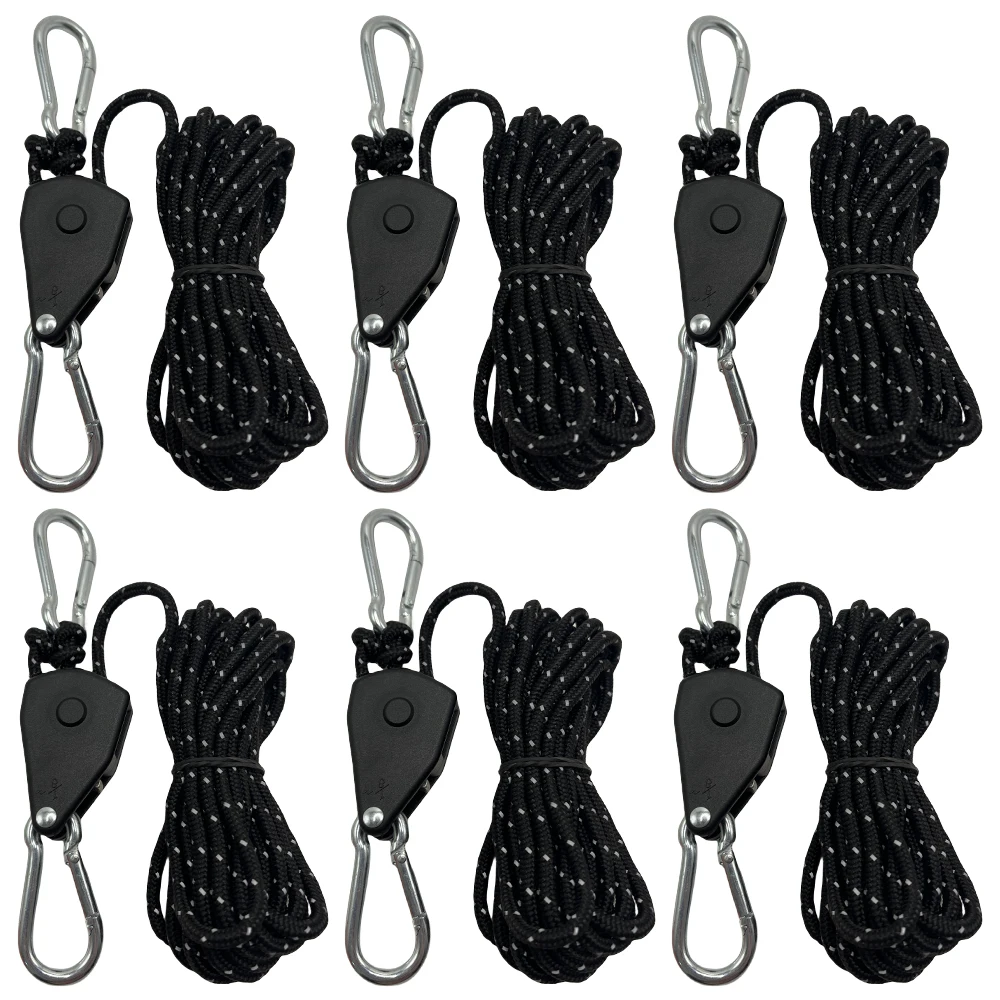 6pcs Reflective 4m 4mm Tent Rope Fastener Fixed Buckle Pulley Tensioner Ratchet Hangers Camping Awning Wind Rope Tie Down