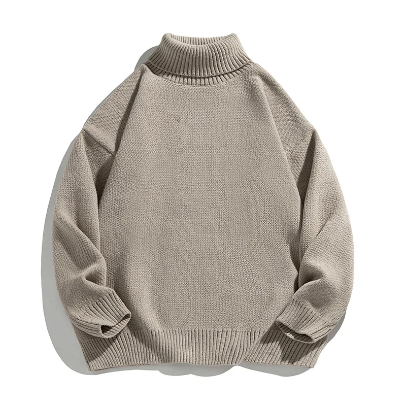 2025 Japanese Male Simple Basic Pullovers Fashion Men's Solid Color Casual Trendy Turtleneck Loose Long Sleeve Knitted Sweaters